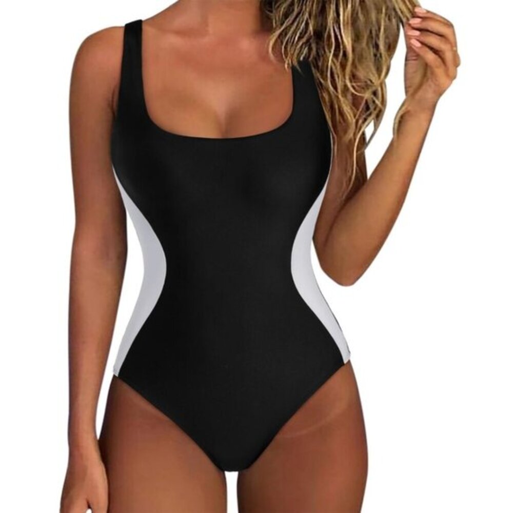 Swimsuit Tummy Control Square Neck Color Block Lace Up Back Size XXL NWT #2419